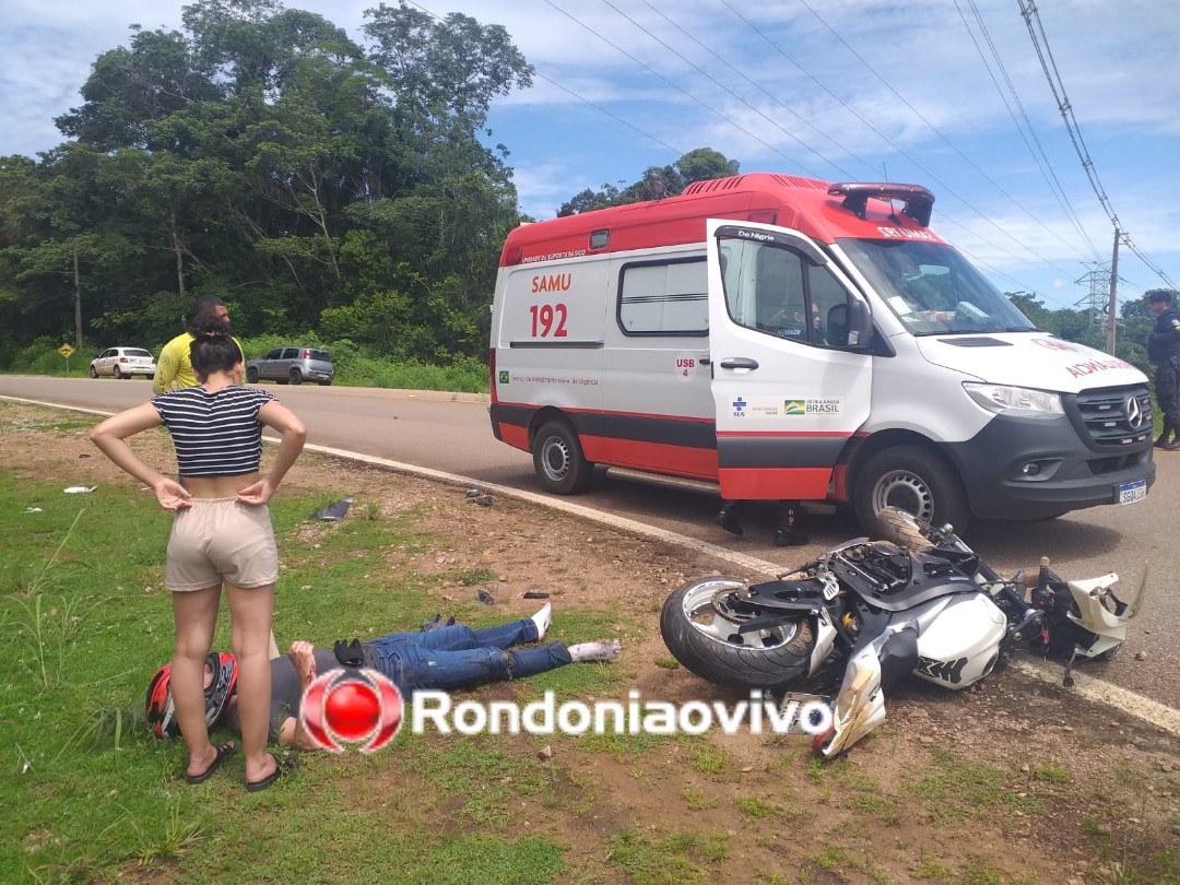 PERDEU O CONTROLE: Motociclista em Suzuki de alta potência sofre grave queda na entrada da usina 