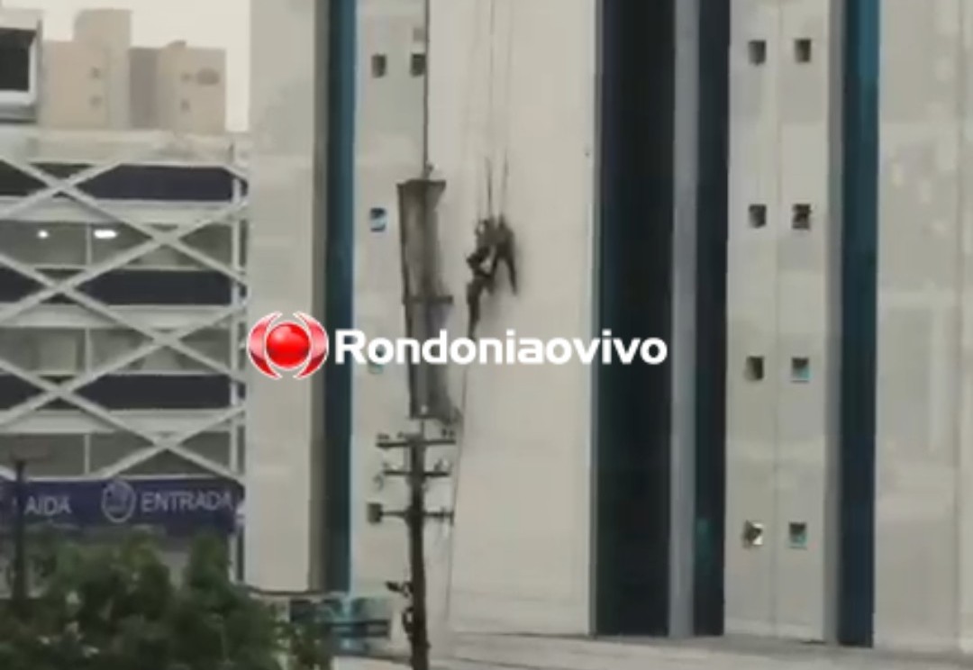 VEJA VÍDEO: Trabalhadores ficam pendurados no prédio do Ministério Público de Rondônia
