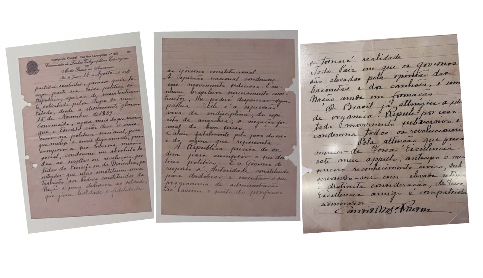 ACERVO: Em Manuscrito raro, Rondon condena partidarização do Exército