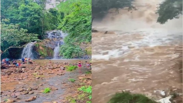 VEJA O VÍDEO: Banho de cachoeira quase termina em tragédia após tromba d'água em RO